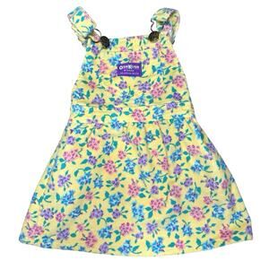 Vintage 80s 90s OshKosh B'gosh Yellow Floral Corduroy Overall Dress Girls 2T